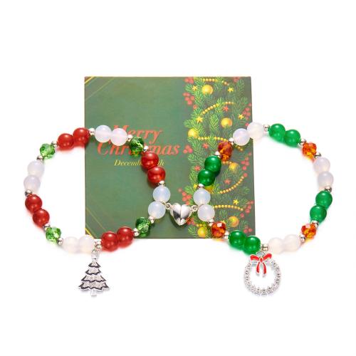 liga de zinco Conjunto de pulseira, with Pedra de vidro, 2 peças & Design de Natal & Vario tipos a sua escolha & com strass, multi colorido, vendido por Defina