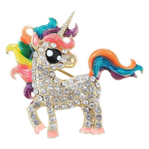 Rhinestone Broche, Zinc Alloy, Unicorn, forgyldt, Unisex & emalje & med rhinestone, flerfarvede, Solgt af PC