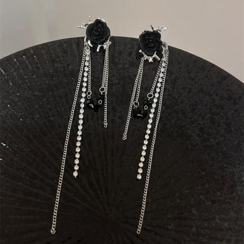 Pendientes de Aleación de Zinc, con Cristal, chapado, Joyería & para mujer & con diamantes de imitación, plateado, 118x20mm, Vendido por Par