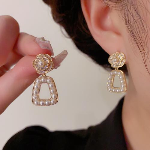 Cubic Zirconia Micro Pave Brass Earring with Plastic Pearl real gold plated micro pave cubic zirconia & for woman gold Sold By Pair