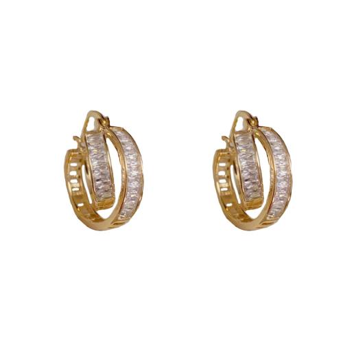 Cubic Zirconia Micro Pave Brass Earring real gold plated micro pave cubic zirconia & for woman gold Sold By Pair