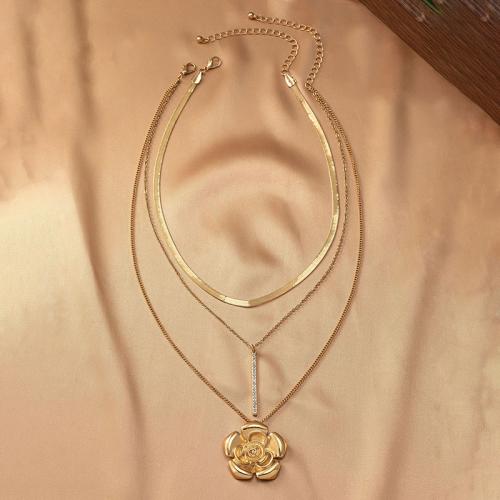 Zinc Alloy Jewelry Necklace plated 2 pieces & micro pave cubic zirconia & for woman gold Sold By Set