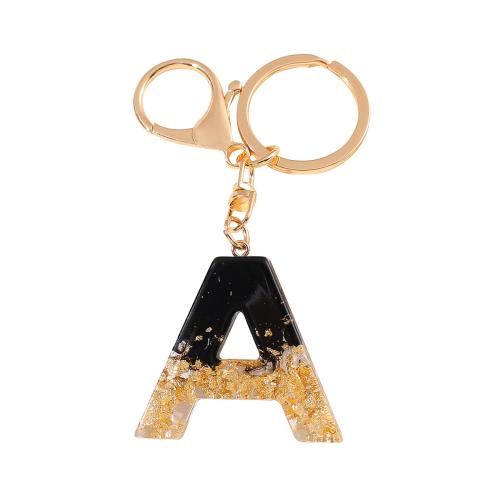 Zinc Alloy Key Clasp with Resin epoxy gel portable & letters are from A to Z golden Product package size Sold By PC