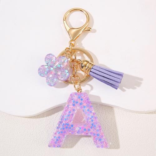 Zinc Alloy Key Clasp with Sequins & Resin epoxy gel portable & letters are from A to Z golden Sold By PC