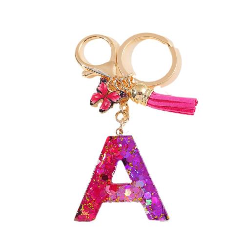 Zinc Alloy Key Clasp with Sequins & Resin epoxy gel portable & letters are from A to Z golden Product package size Sold By PC