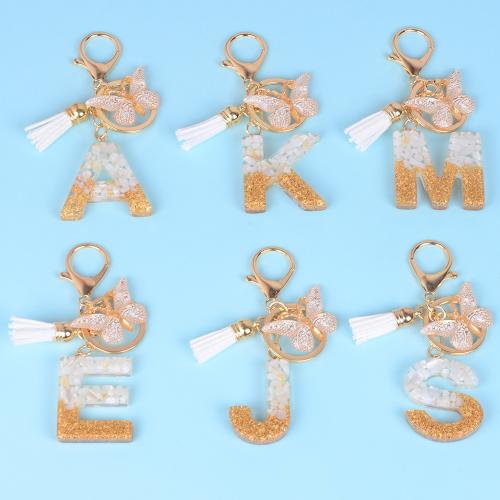 Zinc Alloy Key Clasp, with Resin, epoxy gel, portable & letters are from A to Z & different styles for choice, golden, Sold By PC