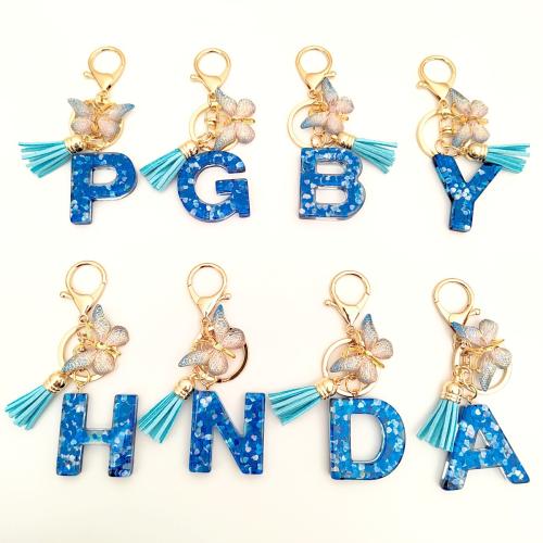 Zinc Alloy Key Clasp with Sequins & Resin epoxy gel letters are from A to Z & multifunctional golden Package size Sold By PC