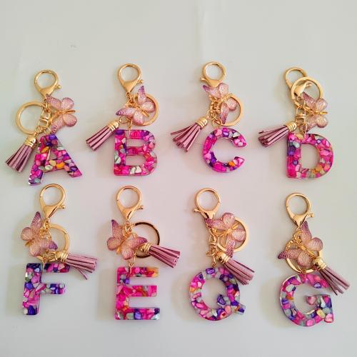 Zinc Alloy Key Clasp with Sequins & Resin epoxy gel letters are from A to Z & multifunctional golden Package size Sold By PC