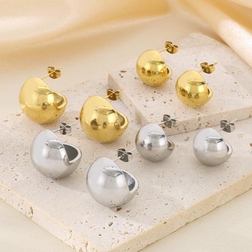 Stainless Steel Stud Earrings 304 Stainless Steel Round Vacuum Ion Plating & for woman Sold By Pair