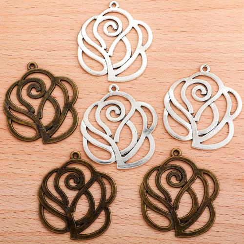 Zinc Alloy Flower Pendler, Rose, forgyldt, du kan DIY, flere farver til valg, 47x42mm, 100pc'er/Bag, Solgt af Bag