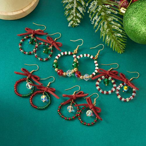 Christmas Earrings Zinc Alloy with Seedbead & Cloth & Glass plated Christmas Design & for woman nickel lead & cadmium free Sold By Pair