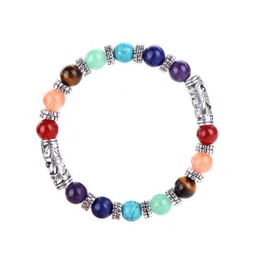 Gemstone Bracelet, le Sinc Alloy, ábhair éagsúla do rogha & unisex, beads length 8mm, Fad Thart 7 Inse, Díolta De réir PC