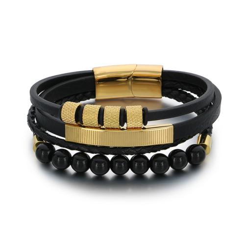 Acier titane bracelet, avec Microfibre PU, Vintage & multicouche & styles différents pour le choix & pour homme, Longueur Environ 8.3 pouce, Vendu par PC