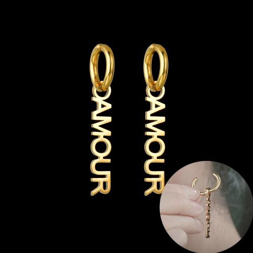 Huggie Hoop Drop Earring 304 Stainless Steel Each custom text must be less than 10 letters & fashion jewelry & for woman golden 35mm Sold By Pair