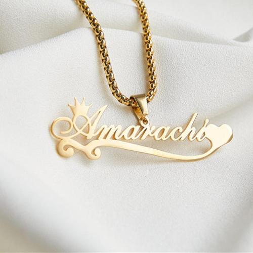 Stainless Steel Jewelry Necklace 304 Stainless Steel with 5cm extender chain Each custom text must be less than 10 letters & fashion jewelry & for woman golden Length Approx 40 cm Sold By PC