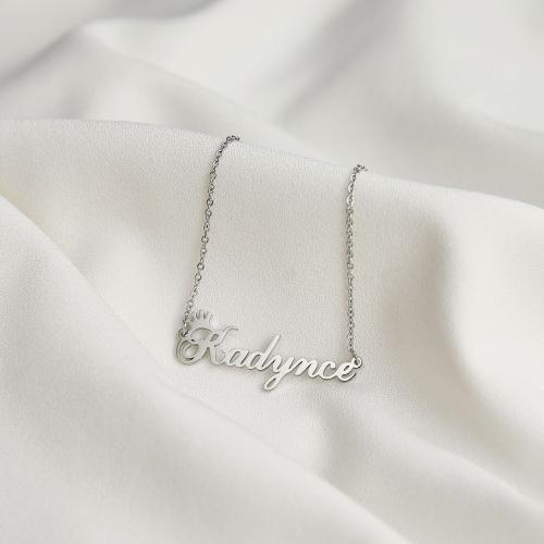 Stainless Steel Jewelry Necklace 304 Stainless Steel with 5cm extender chain Each custom text must be less than 10 letters & fashion jewelry & for woman original color Length Approx 40 cm Sold By PC