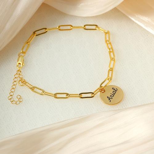 Personalized bracelet Brass with 5cm extender chain Each custom text must be less than 10 letters & fashion jewelry & for woman golden Length Approx 17 cm Sold By PC