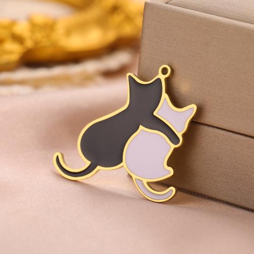 Stainless Steel Animal Pendants 304 Stainless Steel Cat plated DIY & enamel Sold By PC