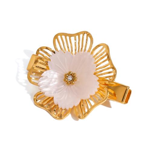 Alligator Hair Clip 304 Stainless Steel Flower plated for woman & with rhinestone gold Sold By PC