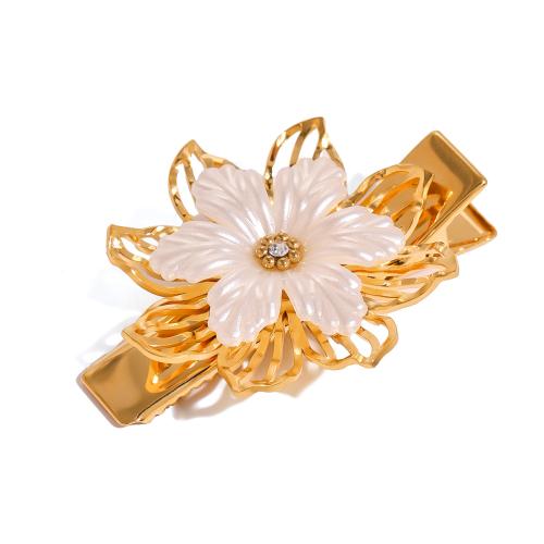 Alligator Hair Clip 304 Stainless Steel Flower plated micro pave cubic zirconia & for woman gold Sold By PC