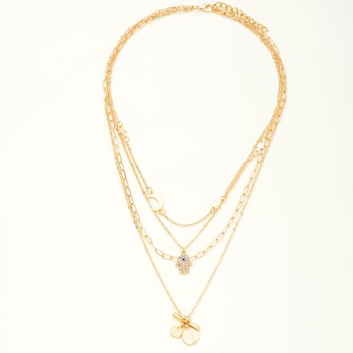 Zinc Alloy Jewelry Necklace plated multilayer & for woman & with rhinestone gold Sold By PC