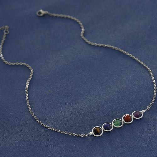 Stainless Steel Jewelry Necklace 304 Stainless Steel with Gemstone with 1.97 Inch extender chain handmade fashion jewelry & for woman Length 19.6 Inch Sold By PC