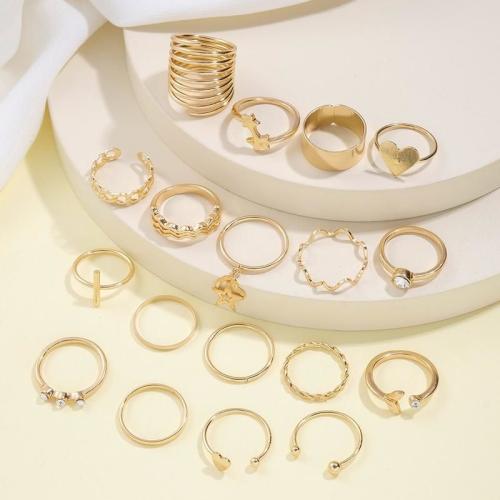 Zinc Alloy Ring Set plated 18 pieces & for woman & with rhinestone gold Sold By Set