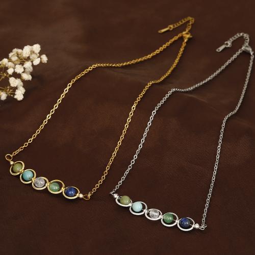 Stainless Steel Jewelry Necklace 304 Stainless Steel with Gemstone with 1.97 Inch extender chain handmade fashion jewelry & for woman Length 19.6 Inch Sold By PC