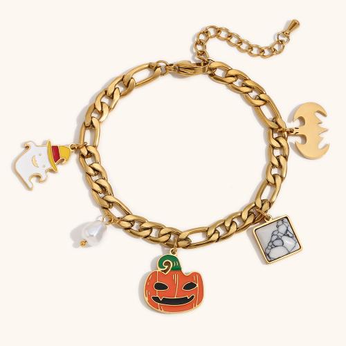 Pulseira de Halloween, Aço inoxidável 304, 18K banhado a ouro, Design de Halloween & para mulher & esmalte, vendido por PC