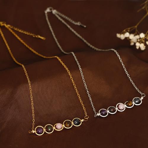 Stainless Steel Jewelry Necklace 304 Stainless Steel with Gemstone with 1.97 Inch extender chain handmade fashion jewelry & for woman Length 19.6 Inch Sold By PC