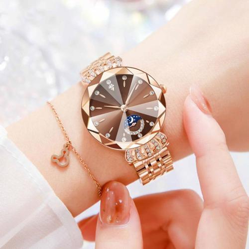 Zinc Alloy Watch Bracelet with Glass & 304 Stainless Steel Round Life water resistant & Chinese movement & for woman & with rhinestone Length Approx 23.4 cm Sold By PC