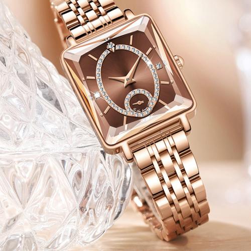 Zinc Alloy Watch Bracelet with Glass & 304 Stainless Steel Rectangle Life water resistant & Chinese movement & for woman & with rhinestone Length Approx 23 cm Sold By PC