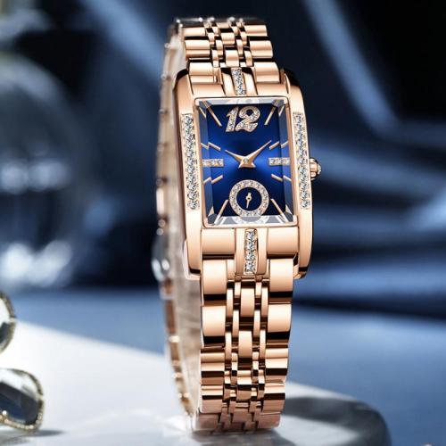 Zinc Alloy Watch Bracelet with Glass & 304 Stainless Steel Rectangle plated Life water resistant & Chinese movement & for woman & with rhinestone Dial size Length Approx 23 cm Sold By PC