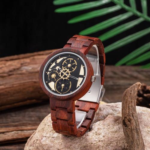 Wood Watch Bracelet with Glass & 304 Stainless Steel Round Chinese movement & for man Length Approx 31.5 cm Sold By PC