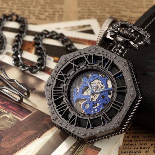 Zinc Alloy Pocket Watch with Glass & 304 Stainless Steel Geometrical Pattern plated for man & hollow watchcase size 45mm Length Approx 37.5 cm Sold By PC