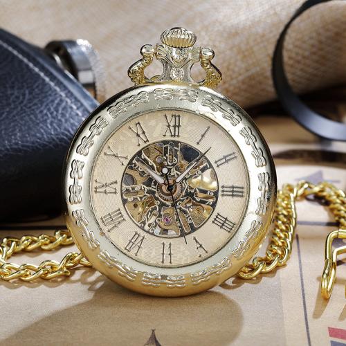 Zinc Alloy Pocket Watch, met Glas, Ronde, plated, Vintage & uniseks & stam-winder, meer kleuren voor de keuze, watchcase size 50x15mm, Lengte Ca 38 cm, Verkocht door PC