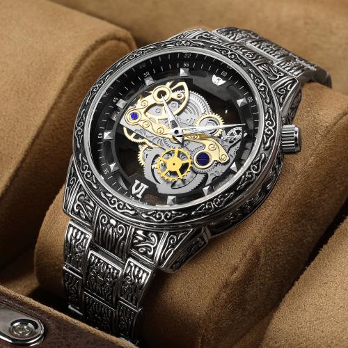 Zinc Alloy Watch Bracelet with Glass Round plated Chinese movement & for man & hollow Dial diameter 43mm Length Approx 20-25 cm Sold By PC