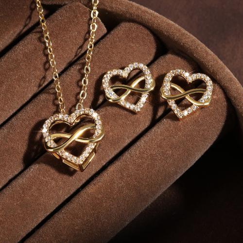 Brass Jewelry Set Stud Earring & necklace with 6cm extender chain 2 pieces & fashion jewelry & for woman & with rhinestone Length Approx 40 cm Sold By Set