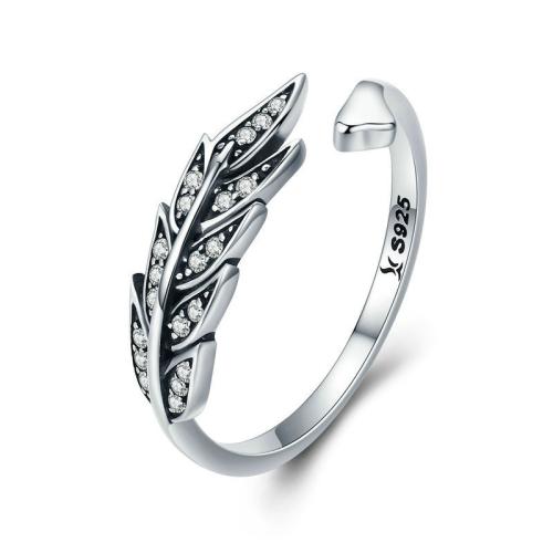 Kubični Zirconia mikro utre srebra prstenje, 925 Sterling Silver, List, modni nakit & micro utrti kubni cirkonij & za žene, Inner diameter :17mm, Prodano By PC