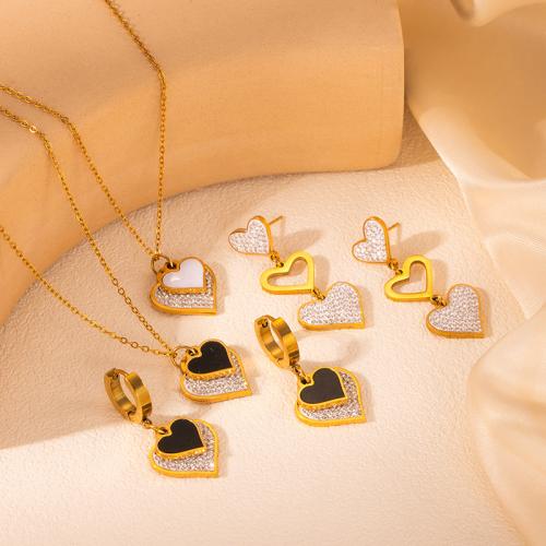 Rhinestone Stainless Steel Jewelry Set 304 Stainless Steel Heart & for woman & with rhinestone Sold By PC