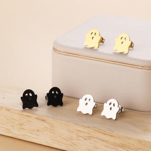 Roestvrij staal Stud Earrings, 304 roestvrij staal, spook, Halloween Jewelry Gift & voor vrouw, meer kleuren voor de keuze, 9.50x11mm, 12paren/Bag, Verkocht door Bag