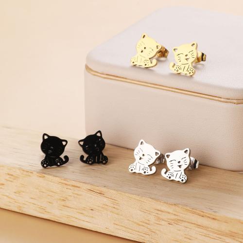 Stainless Steel Stud Earrings 304 Stainless Steel Cat Vacuum Ion Plating fashion jewelry & for woman Sold By Bag