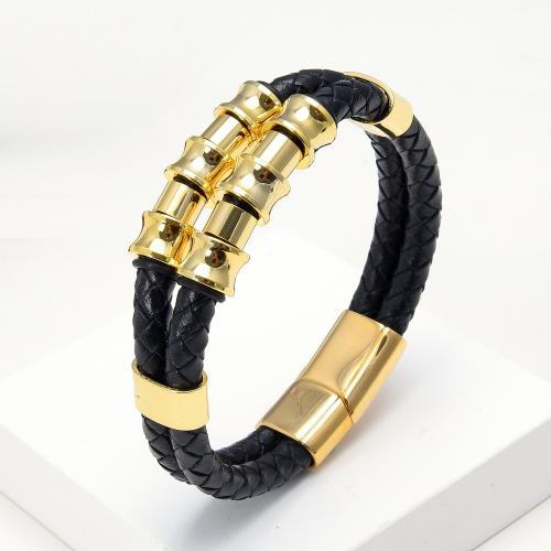 PU Leather Cord Bracelets with 304 Stainless Steel Vacuum Ion Plating fashion jewelry & for man Length Approx 21 cm Sold By PC