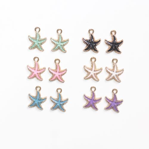 Zinc Alloy Enamel Pendants Starfish gold color plated DIY Sold By Bag