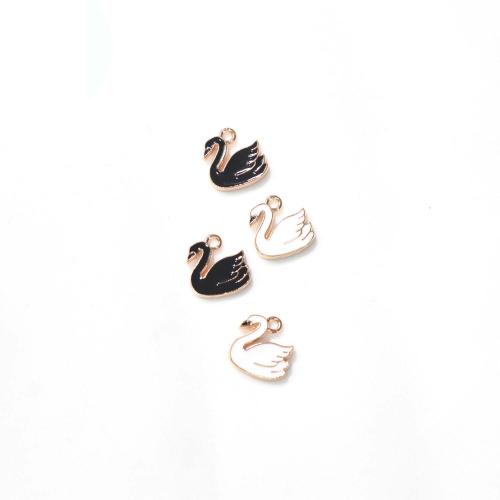 Zinc Alloy Enamel Pendants Swan gold color plated DIY Sold By Bag