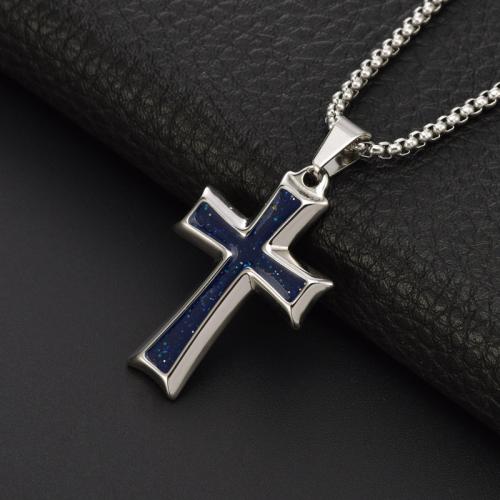 Stainless Steel Jewelry Necklace 304 Stainless Steel Cross plated for man & enamel Length 60 cm Sold By PC