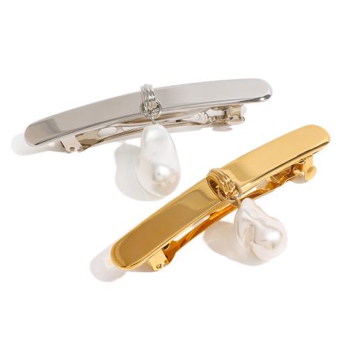 304 Stainless Steel Pulling Spring Hair Clip with Plastic Pearl plated fashion jewelry Sold By PC