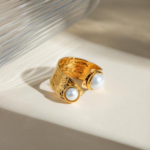 Stainless Steel Finger Ring 304 Stainless Steel with Gemstone & Crystal gold color plated fashion jewelry golden Sold By PC