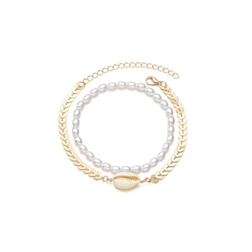 Mode Smycken Anklet, Zink Alloy, med Plast Pearl, guldfärg pläterade, gyllene, nickel, bly och kadmium gratis, 2PC/Ställ, Säljs av Ställ