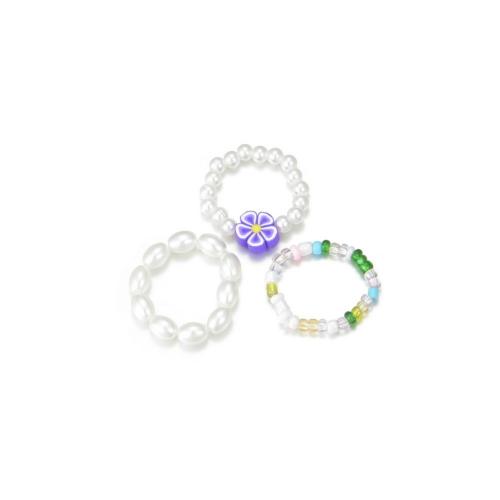 Resin ringen, Plastic Pearl, met Seedbead & Hars, mode sieraden, gemengde kleuren, 3pC's/Stel, Verkocht door Stel